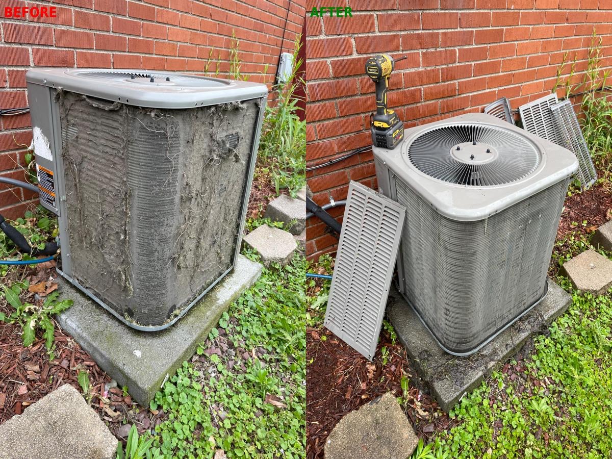 Before and after of an air conditioning repair performed by Panda Heating and Cooling